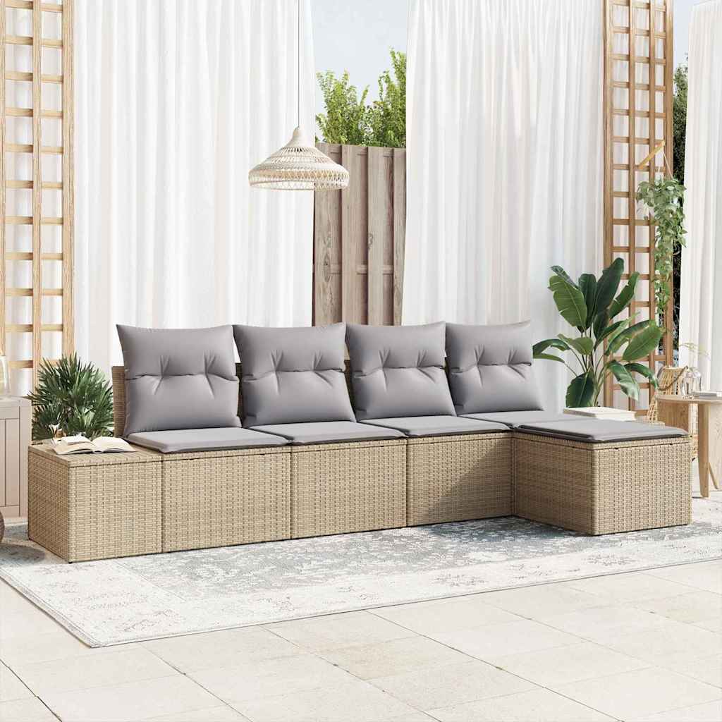 Dārza Dīvānu Komplekts 5 Gab. Bēšs Un Krēms Poliratāns