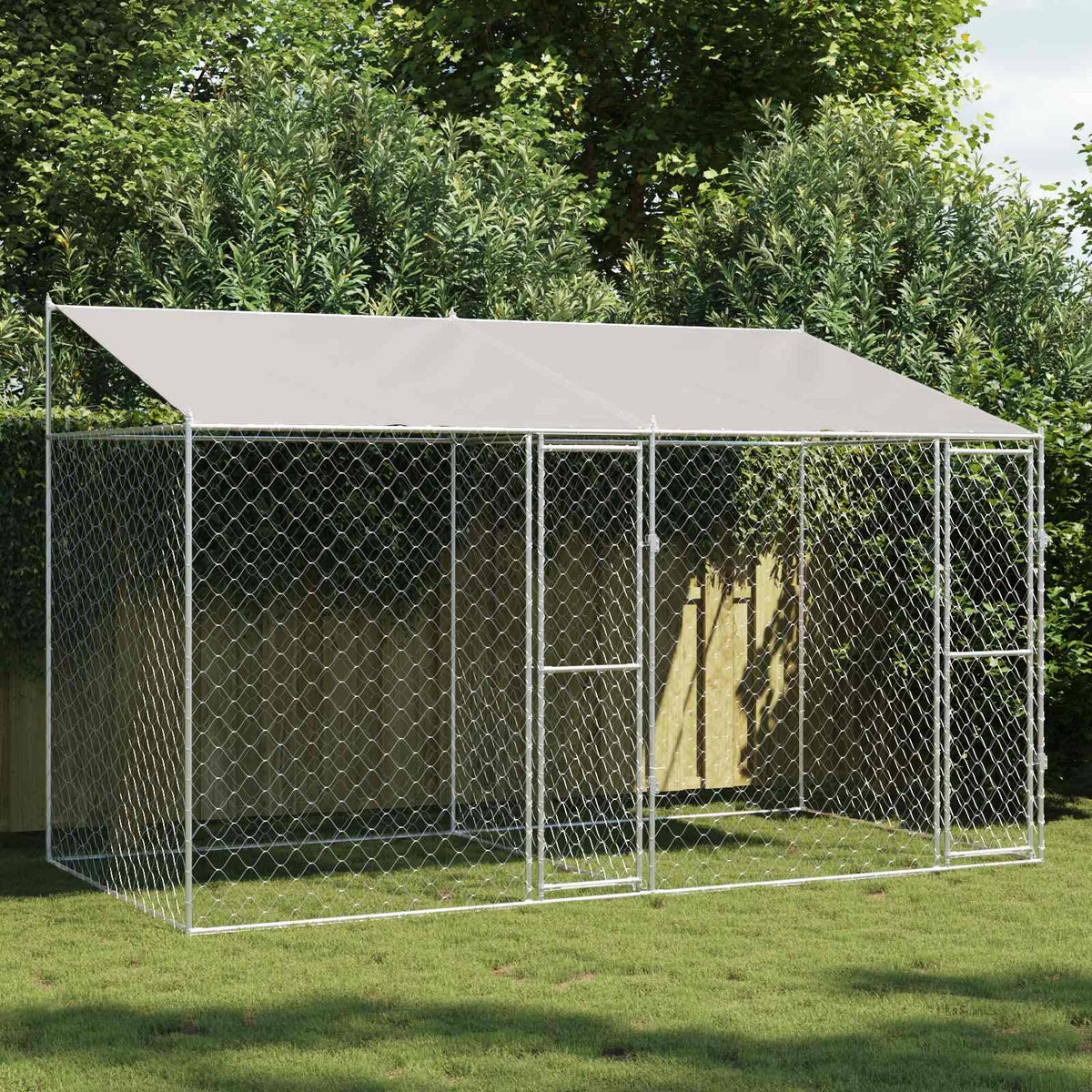 Suņu Būris Ar Jumtu Un Durvīm, Pelēks, 10X2X2M, Cinkots Tērauds