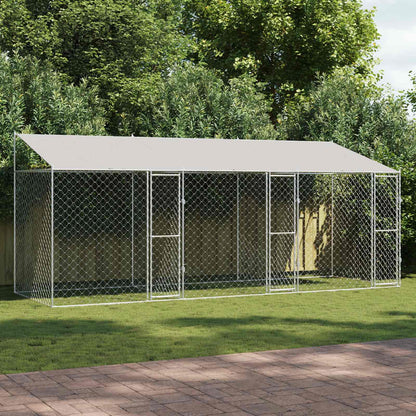 Suņu Būris Ar Jumtu Un Durvīm, Pelēks, 10X2X2M, Cinkots Tērauds