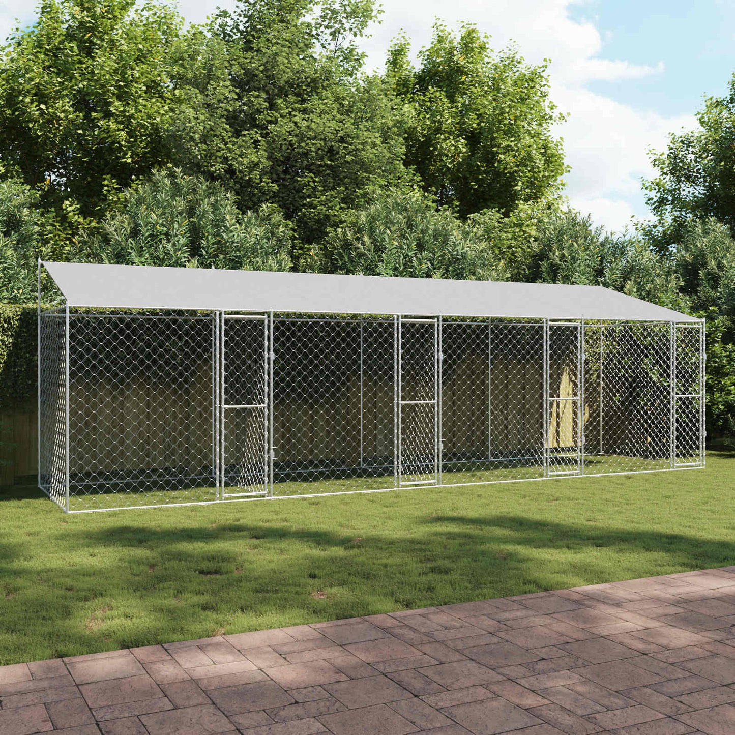 Suņu Būris Ar Jumtu Un Durvīm, Pelēks, 10X2X2M, Cinkots Tērauds