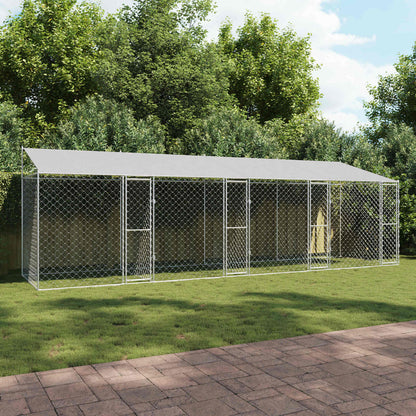 Suņu Būris Ar Jumtu Un Durvīm, Pelēks, 10X2X2M, Cinkots Tērauds