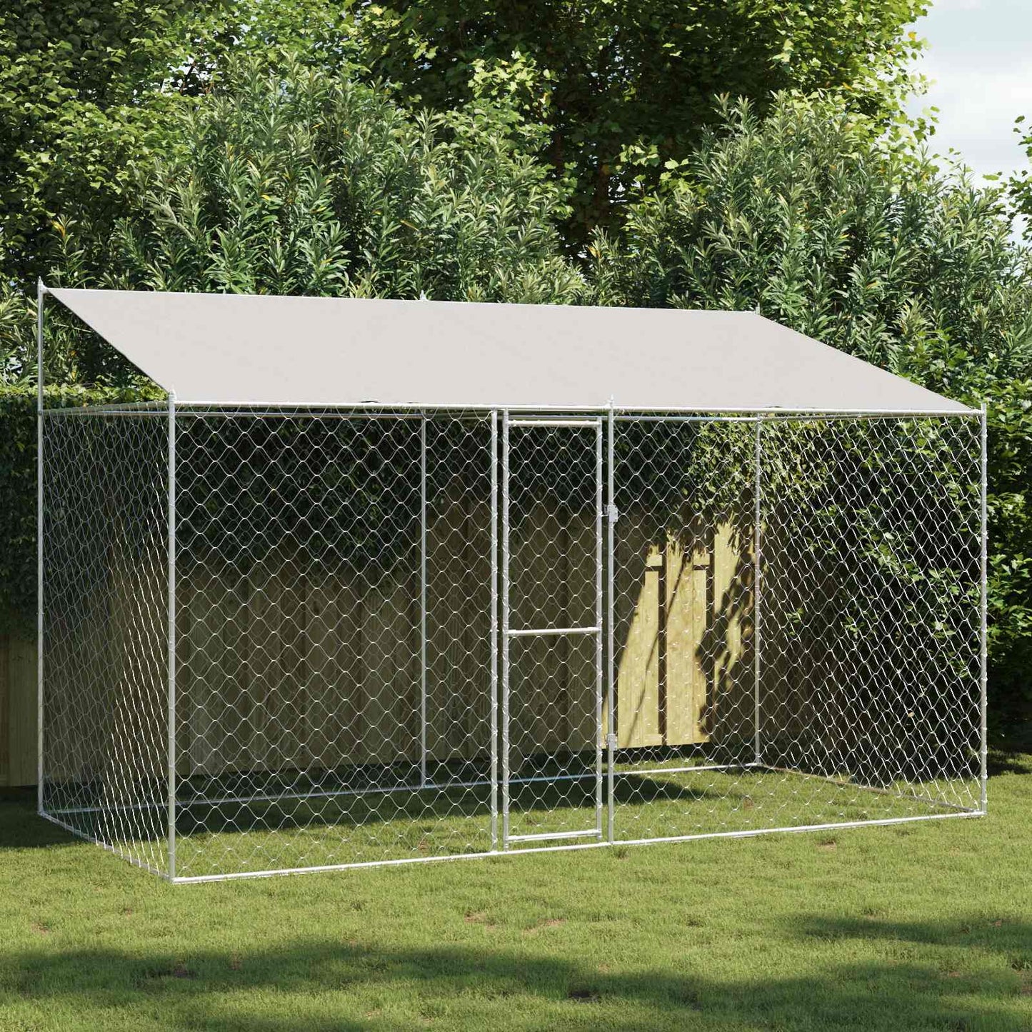 Suņu Būris Ar Jumtu Un Durvīm, Pelēks, 10X2X2M, Cinkots Tērauds