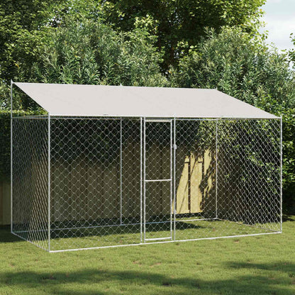 Suņu Būris Ar Jumtu Un Durvīm, Pelēks, 10X2X2M, Cinkots Tērauds