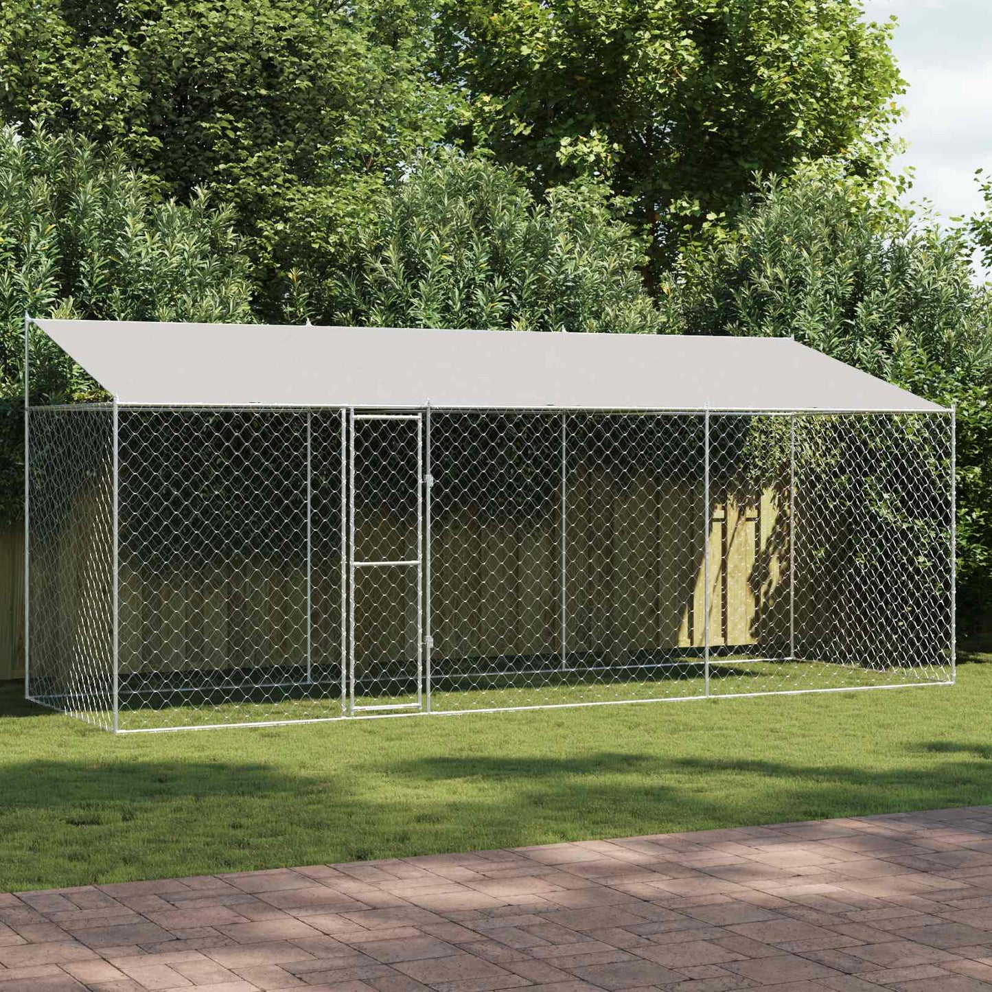 Suņu Būris Ar Jumtu Un Durvīm, Pelēks, 10X2X2M, Cinkots Tērauds