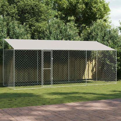 Suņu Būris Ar Jumtu Un Durvīm, Pelēks, 10X2X2M, Cinkots Tērauds
