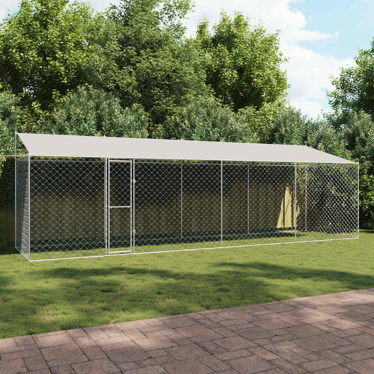 Suņu Būris Ar Jumtu Un Durvīm, Pelēks, 10X2X2M, Cinkots Tērauds