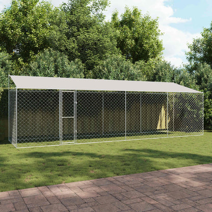 Suņu Būris Ar Jumtu Un Durvīm, Pelēks, 10X2X2M, Cinkots Tērauds