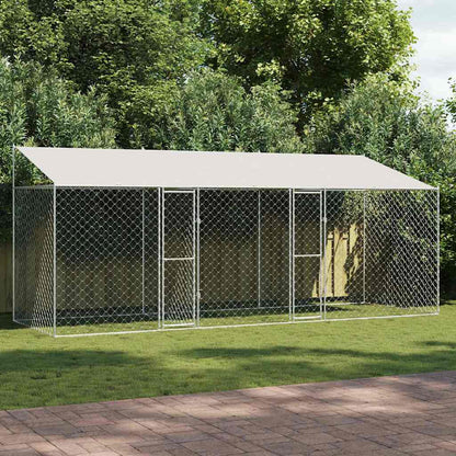 Suņu Būris Ar Jumtu Un Durvīm, Pelēks, 10X2X2M, Cinkots Tērauds