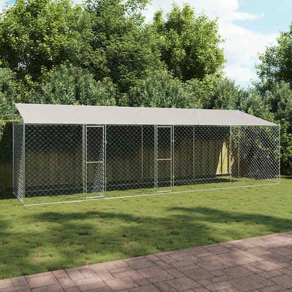 Suņu Būris Ar Jumtu Un Durvīm, Pelēks, 10X2X2M, Cinkots Tērauds
