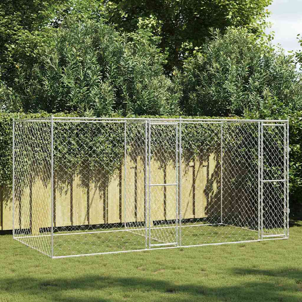 Suņu Būris Ar Durvīm, Pelēks, 2X2X1,5 M, Cinkots Tērauds