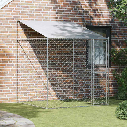 Suņu Būris Ar Jumtu Un Durvīm, Pelēks, 10X2X2M, Cinkots Tērauds