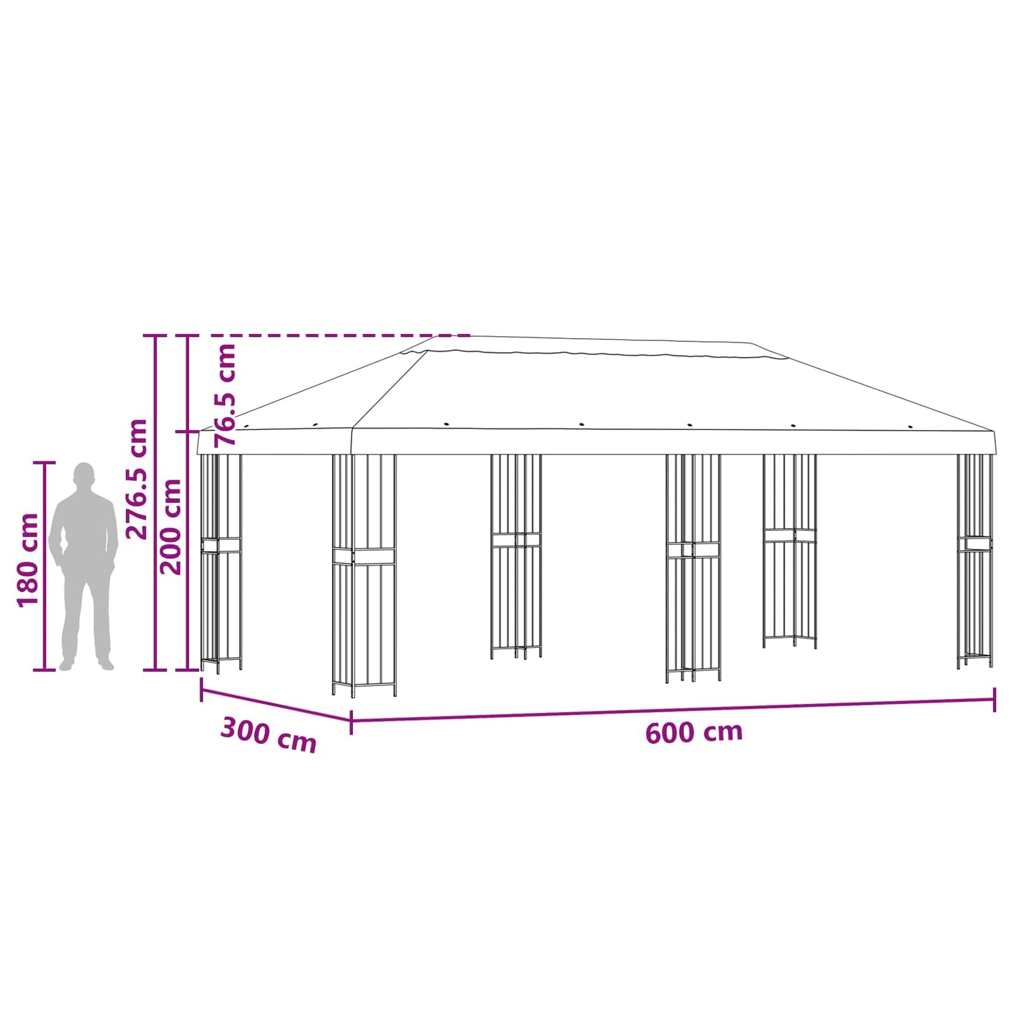 Dārza Paviljons 6 X 3 M Poliesters Un Tērauds 190 Gsm