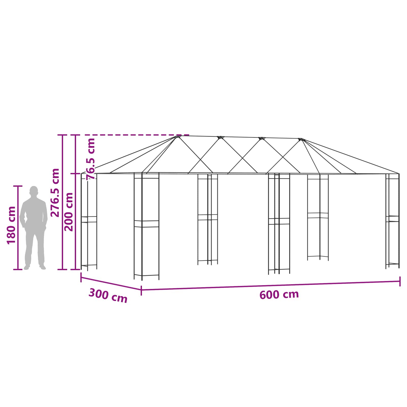 Paviljona Rāmis Bez Paviljona Auduma 6 X 3 M Melns Tērauds