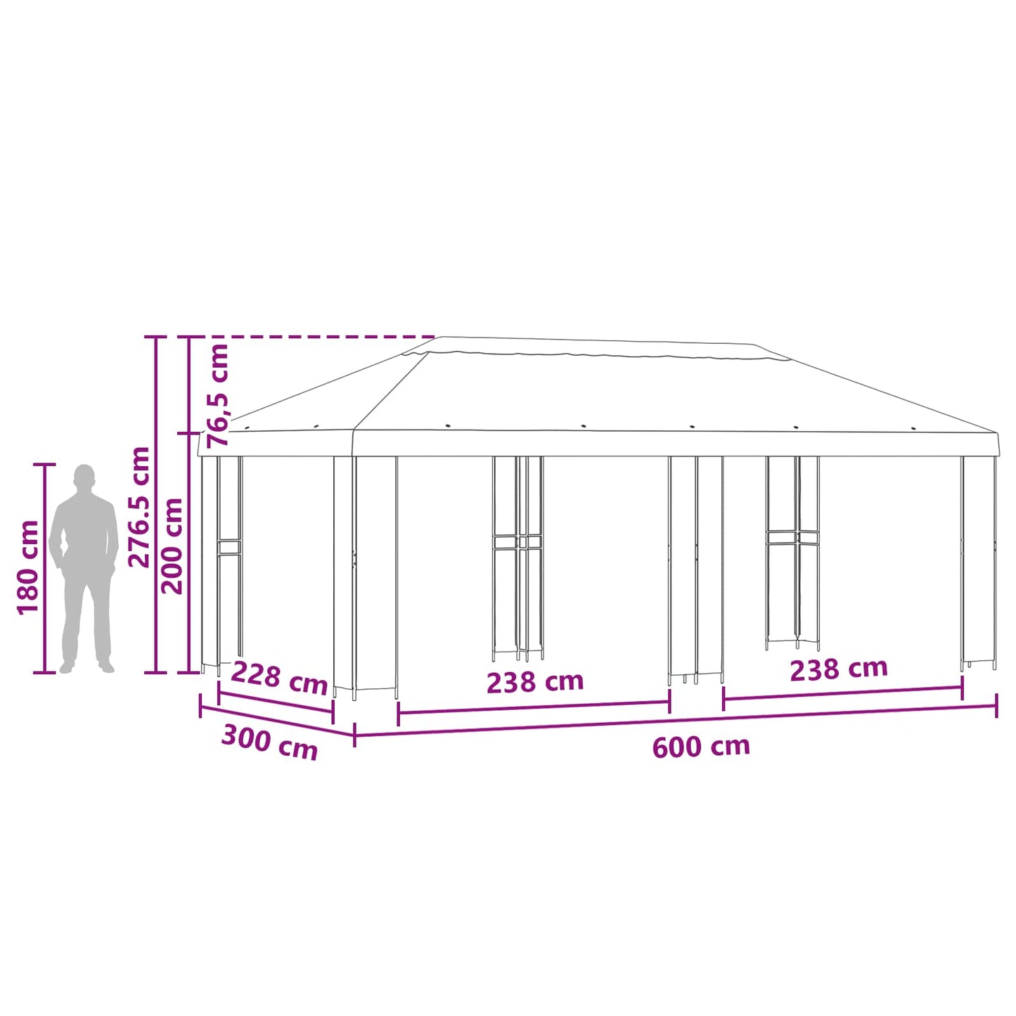Dārza Paviljons 6 X 3 M Poliesters Un Tērauds