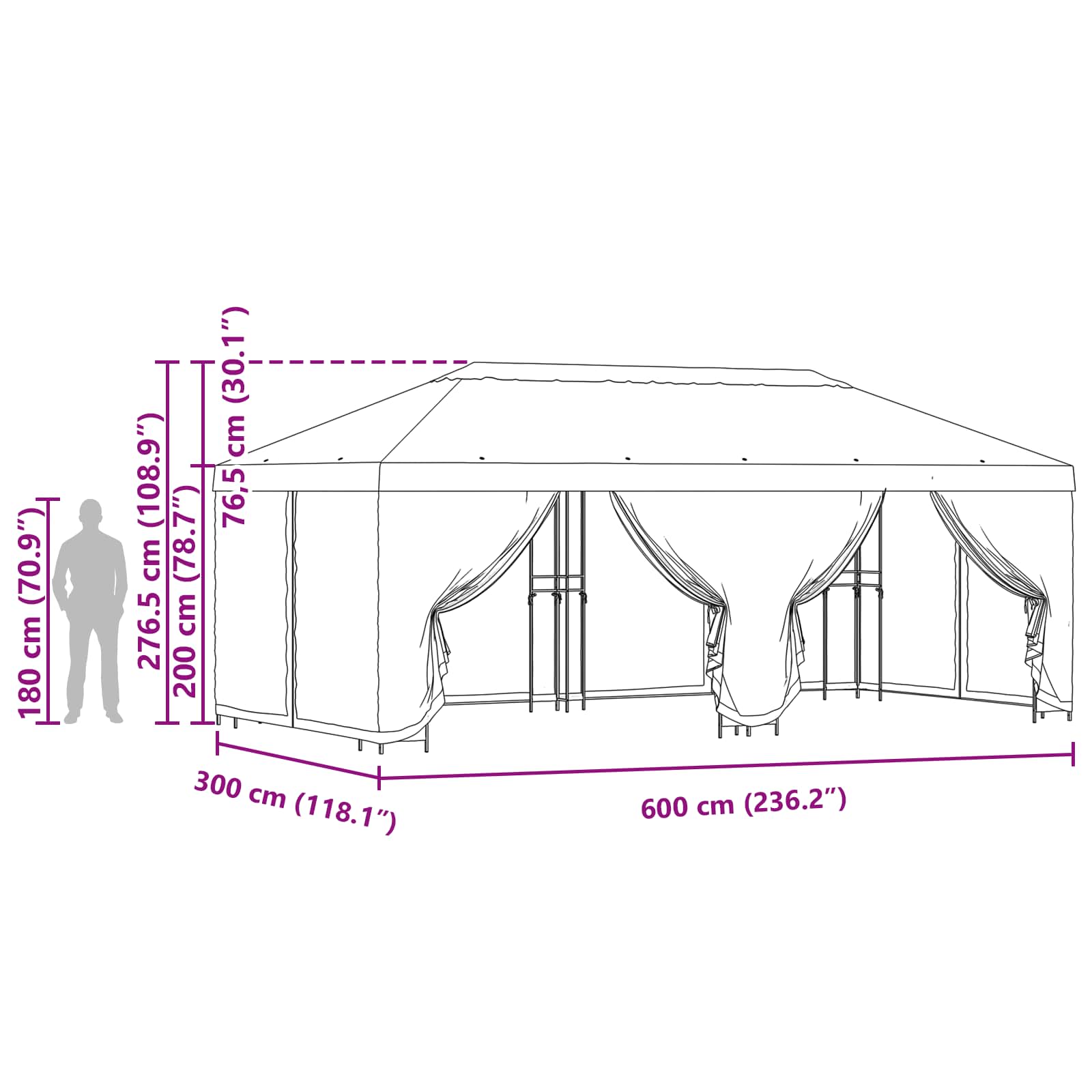 Dārza Paviljons Ar Sānu Sienām 6 X 3 M