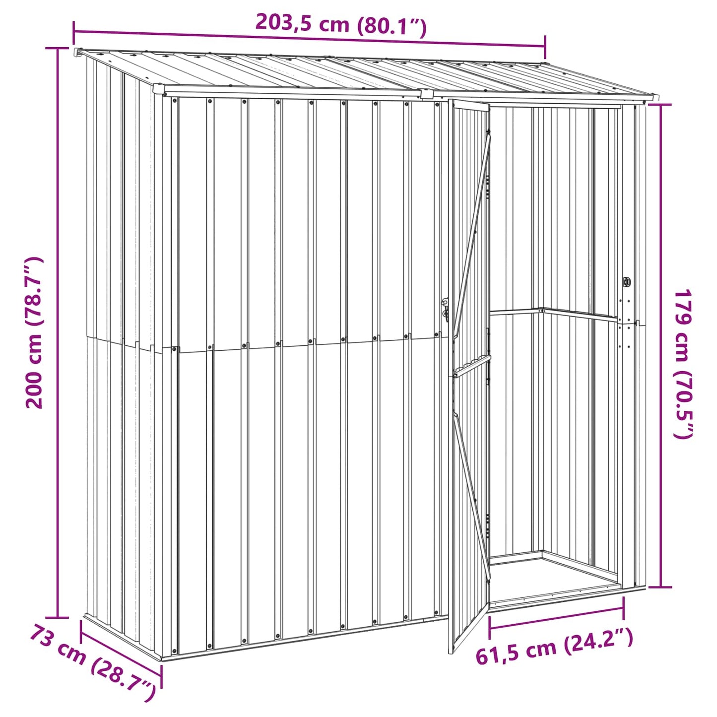 Dārza Šķūņi 203,5 X 73 X 200 Cm Metāls