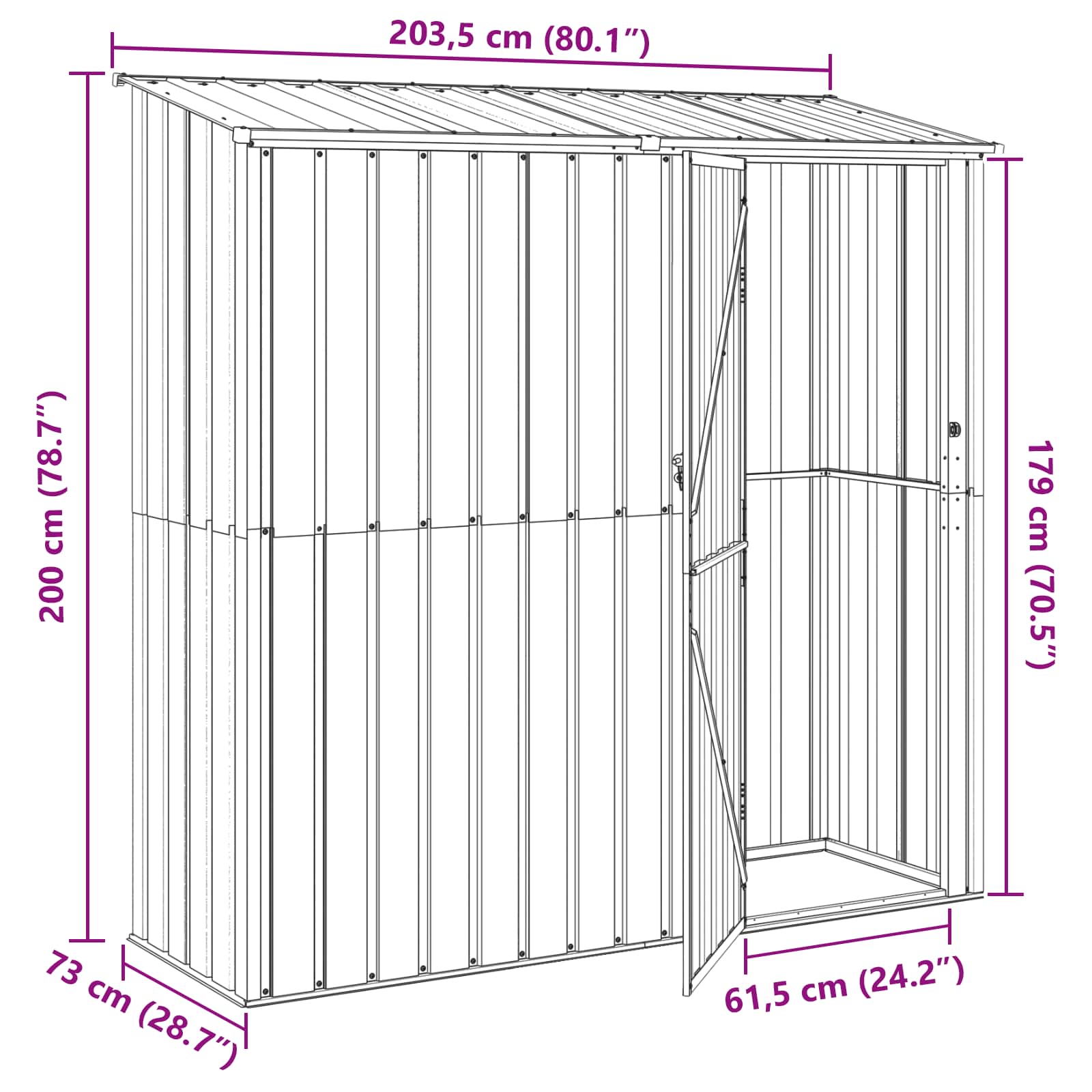 Dārza Šķūņi 203,5 X 73 X 200 Cm Metāls