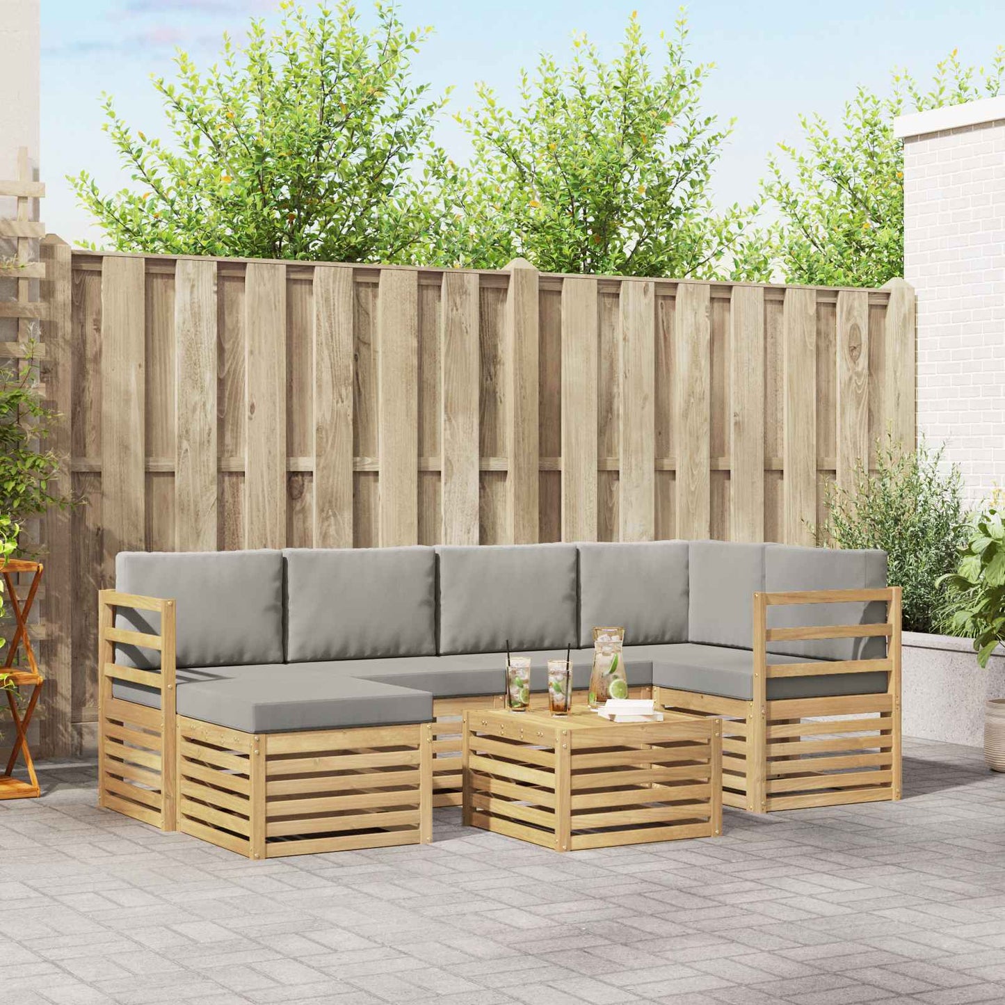 Āra Dīvānu Komplekts 6 Gab. Dabīga Un Gaiši Pelēka