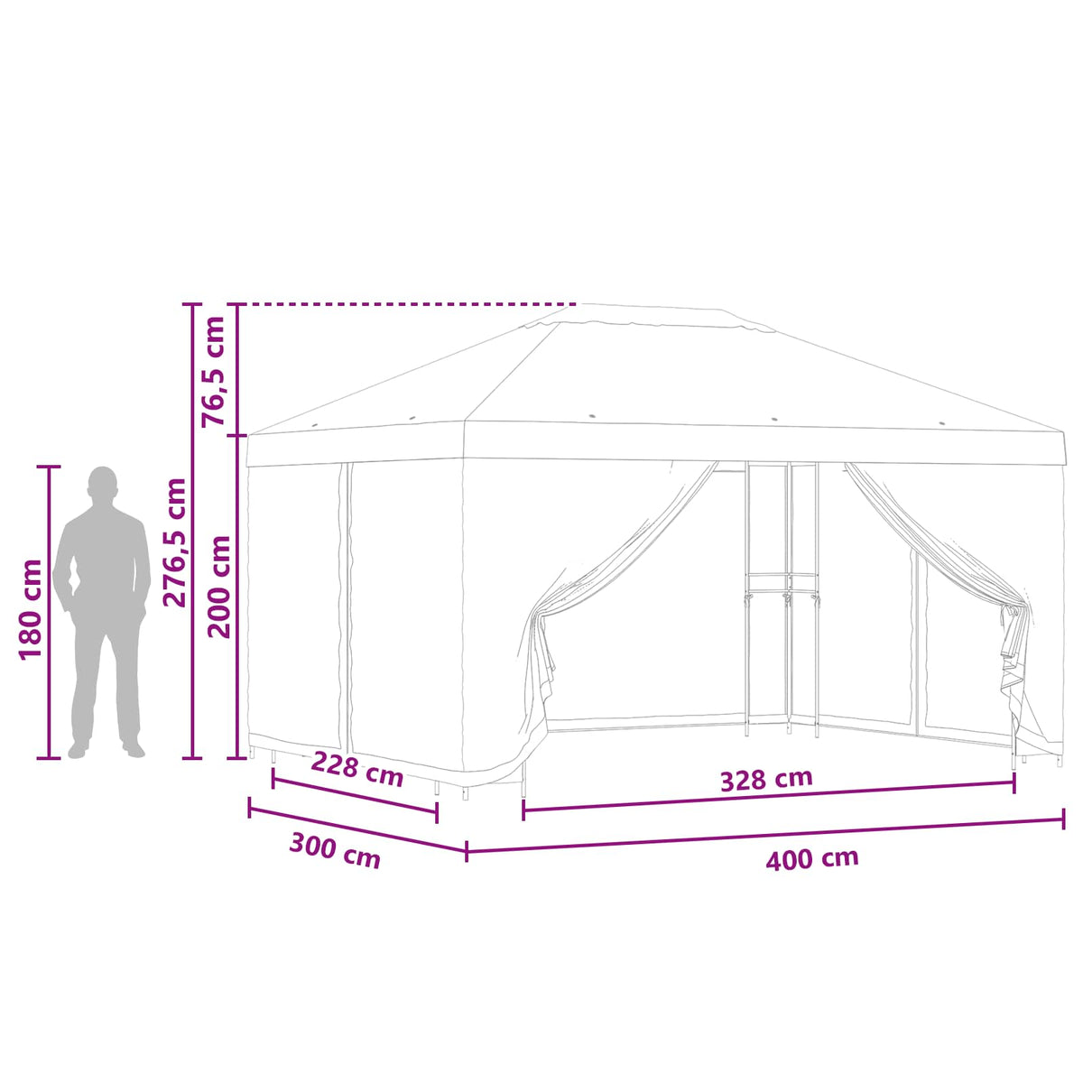 Paviljons Ar Sānu Sienām 4 × 3 M Poliesters Un Tērauds