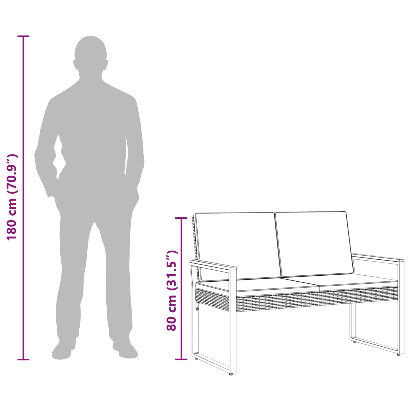 Āra Sols 2 -Seater 107 X 61 X 80 Cm Poliratāns Taisnstūra