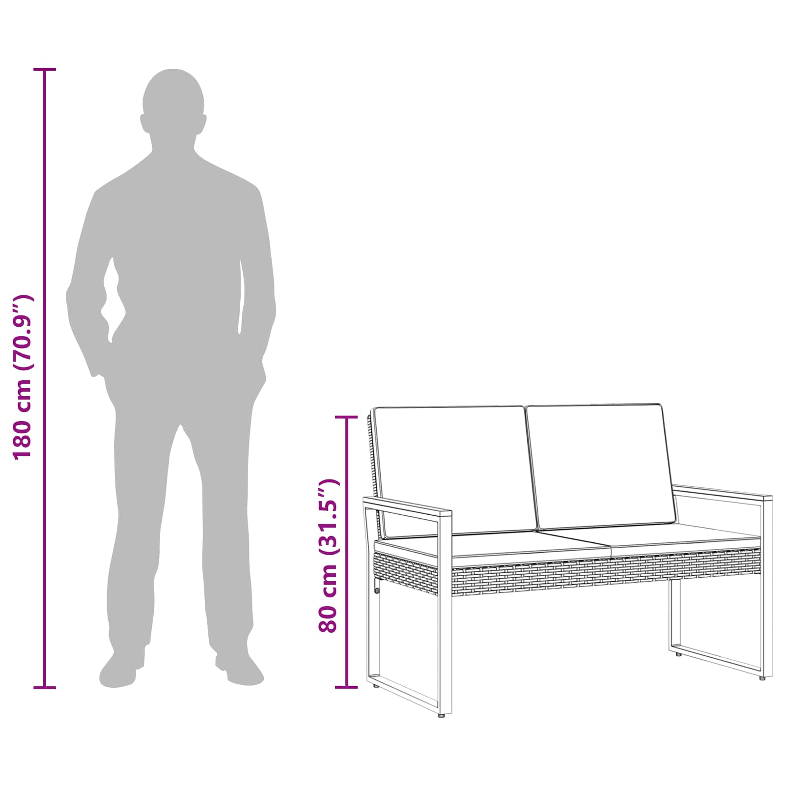 Āra Sols 2 -Seater 107 X 61 X 80 Cm Poliratāns Taisnstūra