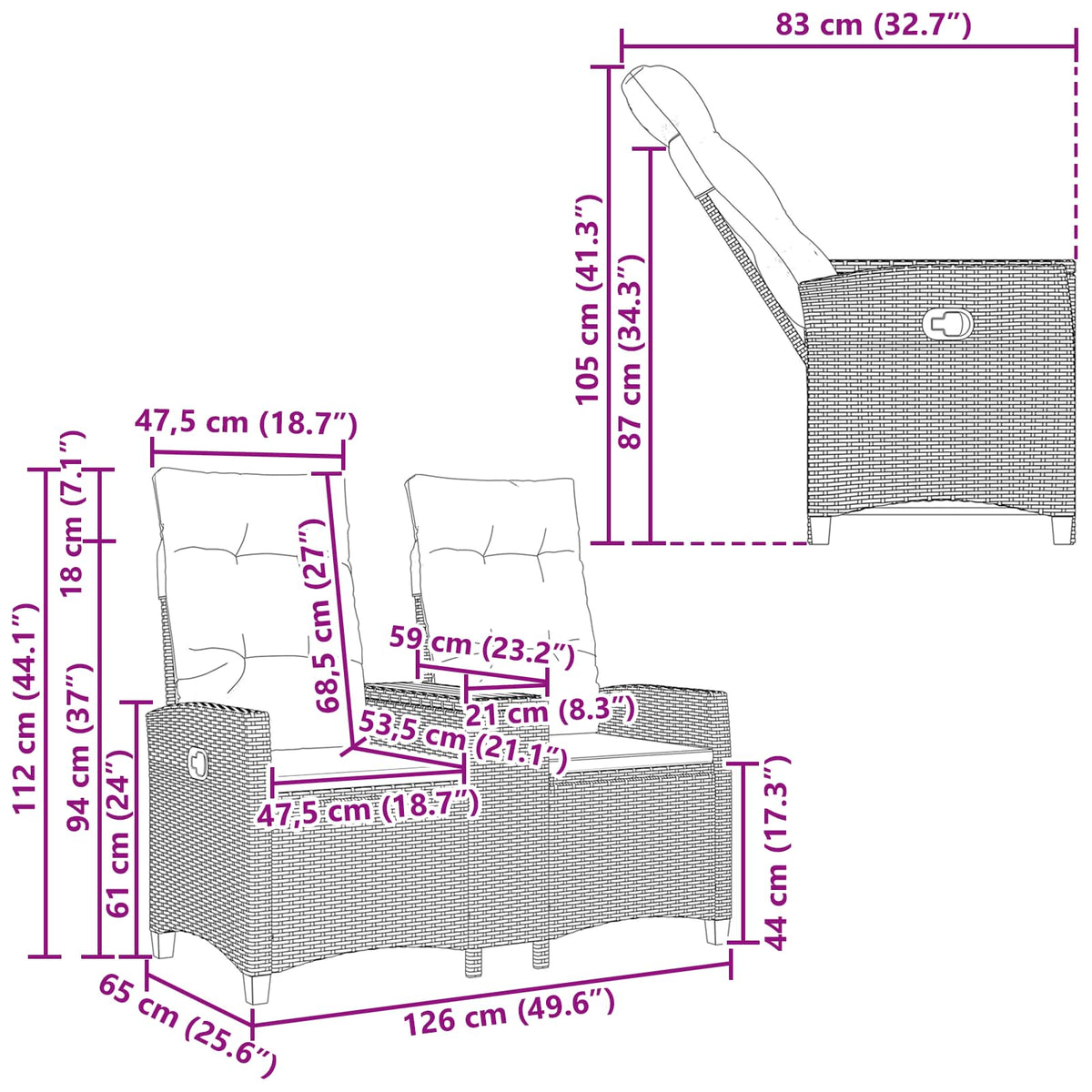 Regulējams Solis Ar Galdu 2 -Seater 126 X 65 X 112 Cm