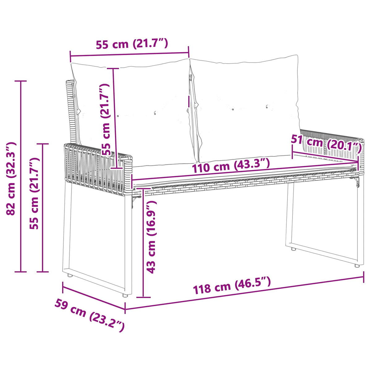 Āra Sols 2 -Seater 4 Gab. 110 X 59 X 82 Cm Poliratāns