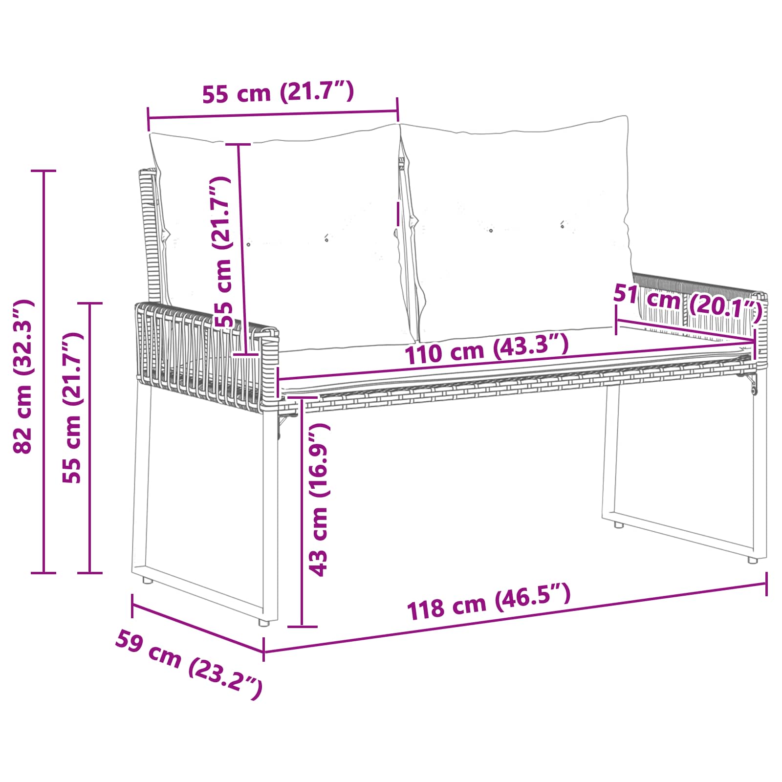 Āra Sols 2 -Seater 4 Gab. 110 X 59 X 82 Cm Poliratāns
