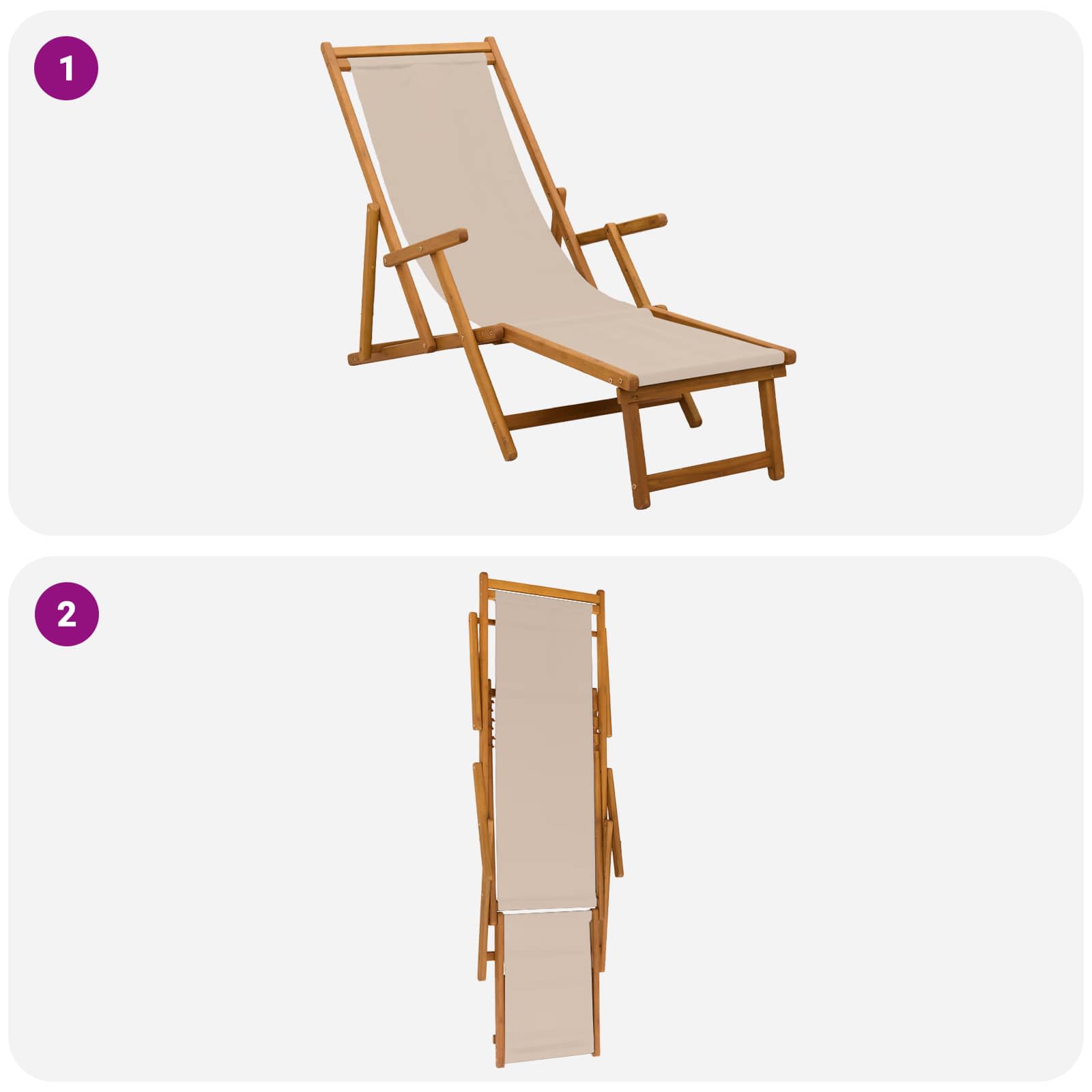 Saliekamais Sauļošanās Krēsls 2 Pcs 3 Pozīcija