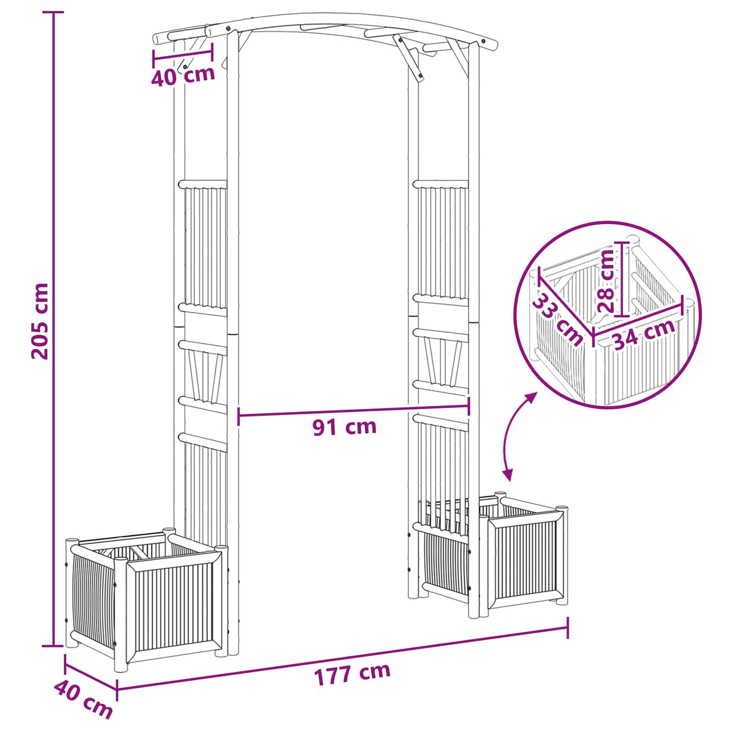 Dārza Arka Dabiska 177 X 40 X 205 Cm Bambuss