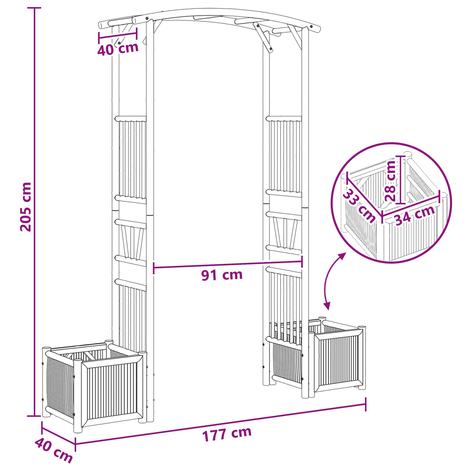 Dārza Arka Dabiska 177 X 40 X 205 Cm Bambuss