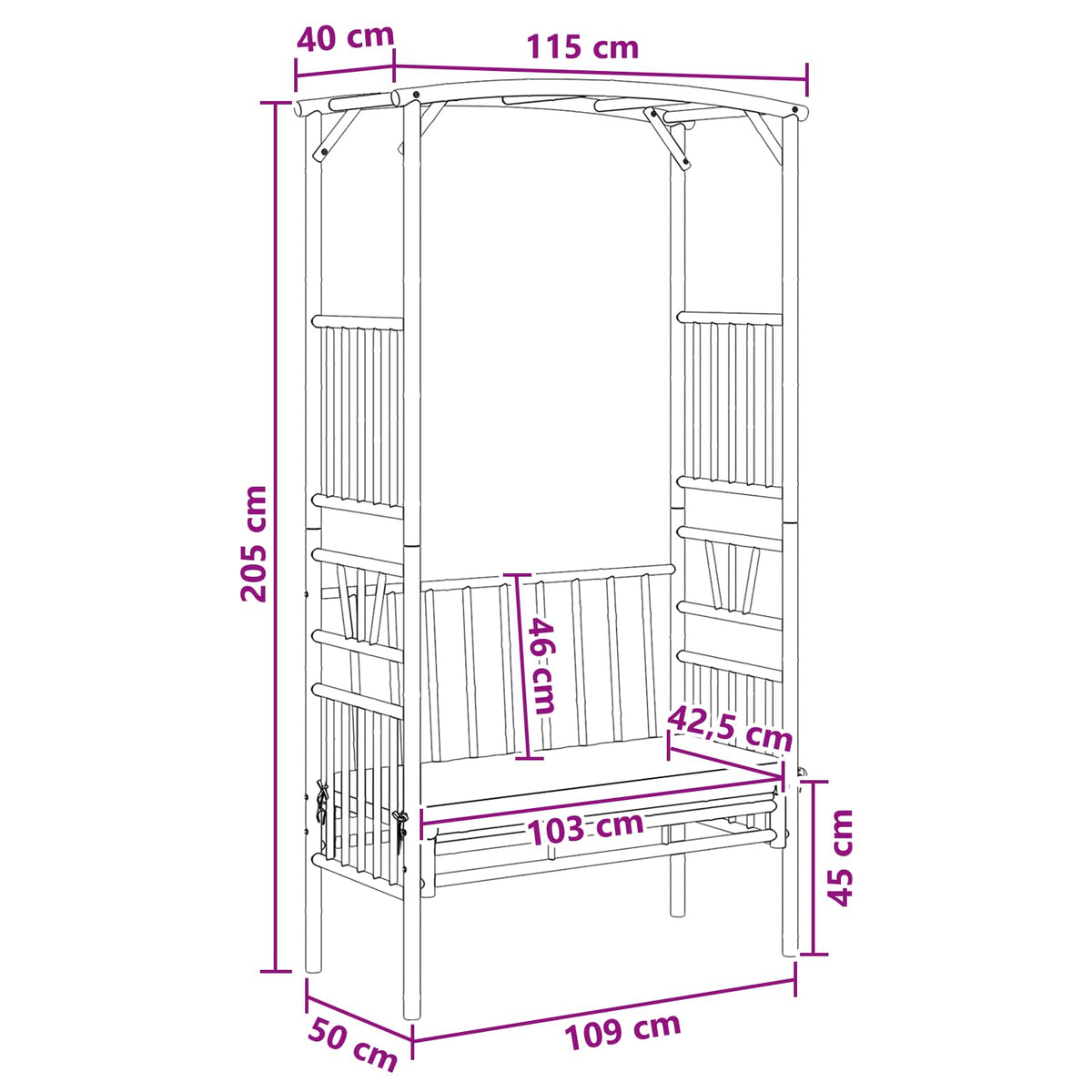 Dārza Arka Ar Soliņu 115 X 50 X 205 Cm Bambuss