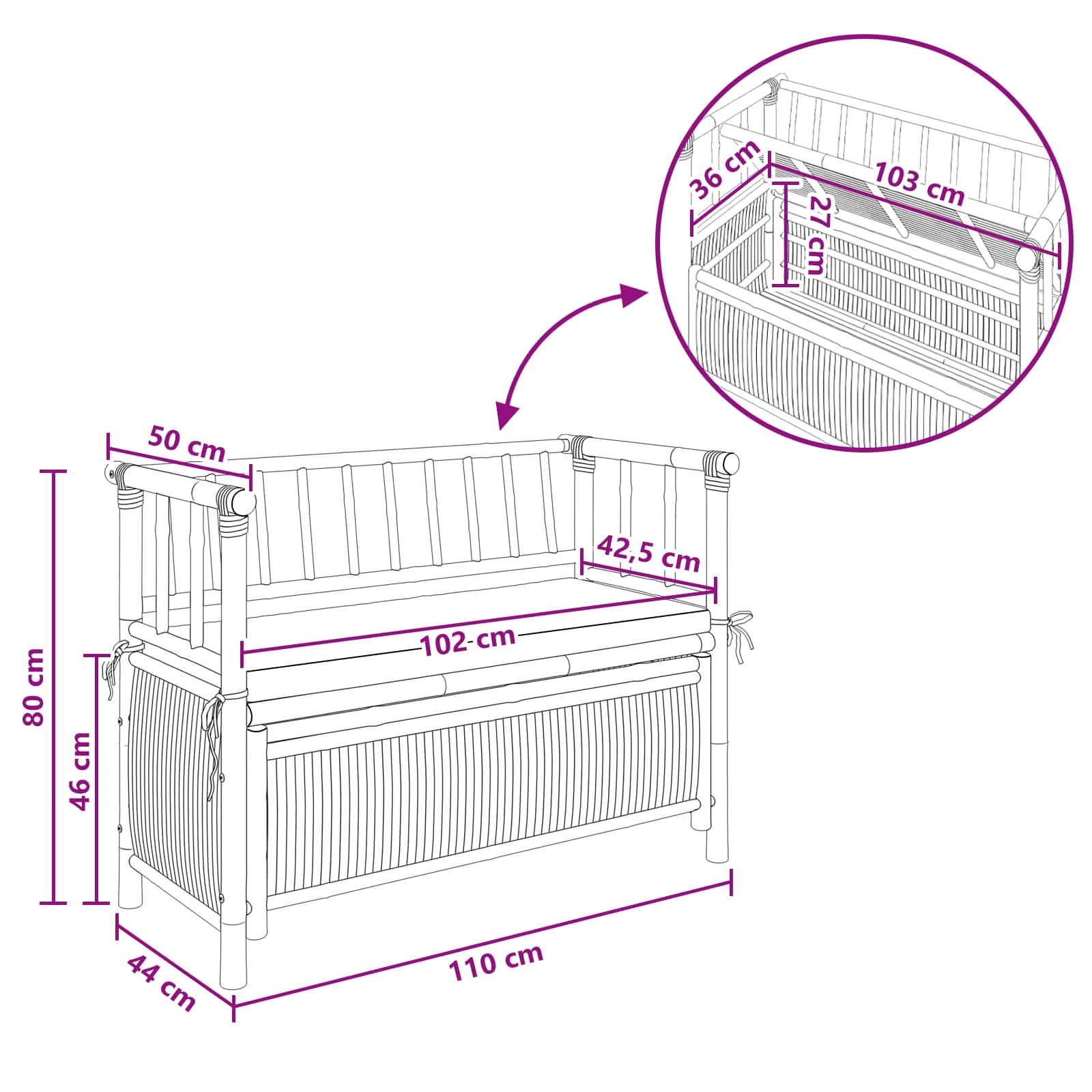 Dārza Krātuves Sols 110 X 47 X 80 Cm Bambuss Dabiska Taisnstūra