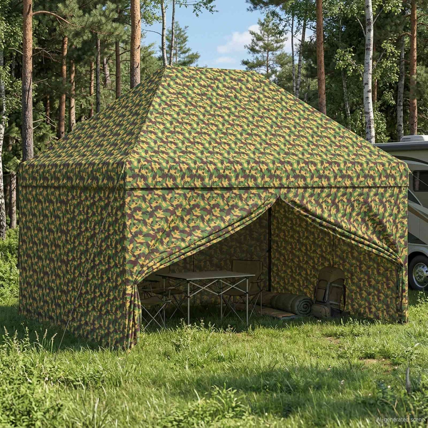 Nojume Telts Ar 4 Sānām 2,95 X 4,1 M Armijas Maskēšanās