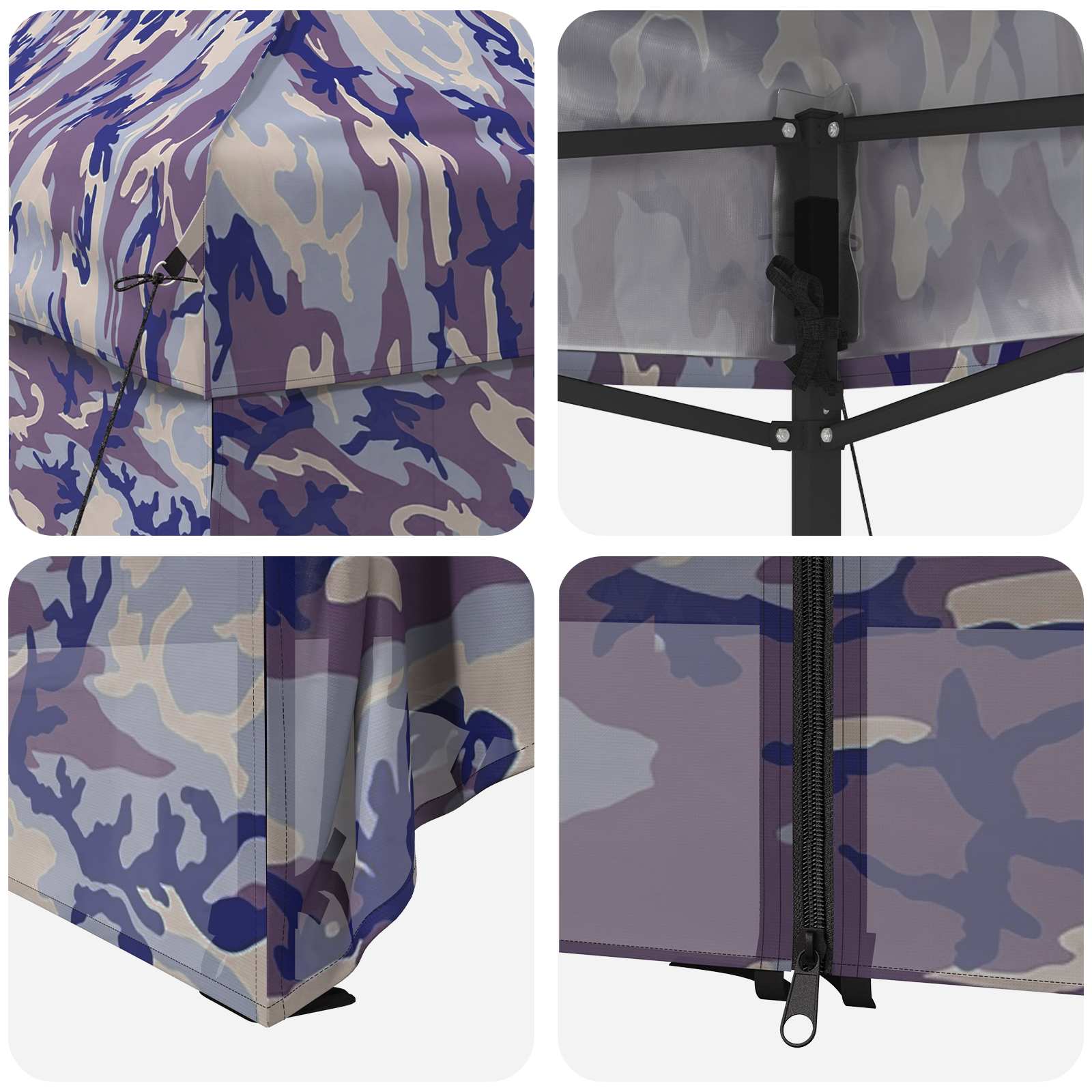 Pop-Up Paviljons Ar 4 Sienām 2,95 X 4,1 M Zila Kamuflāža