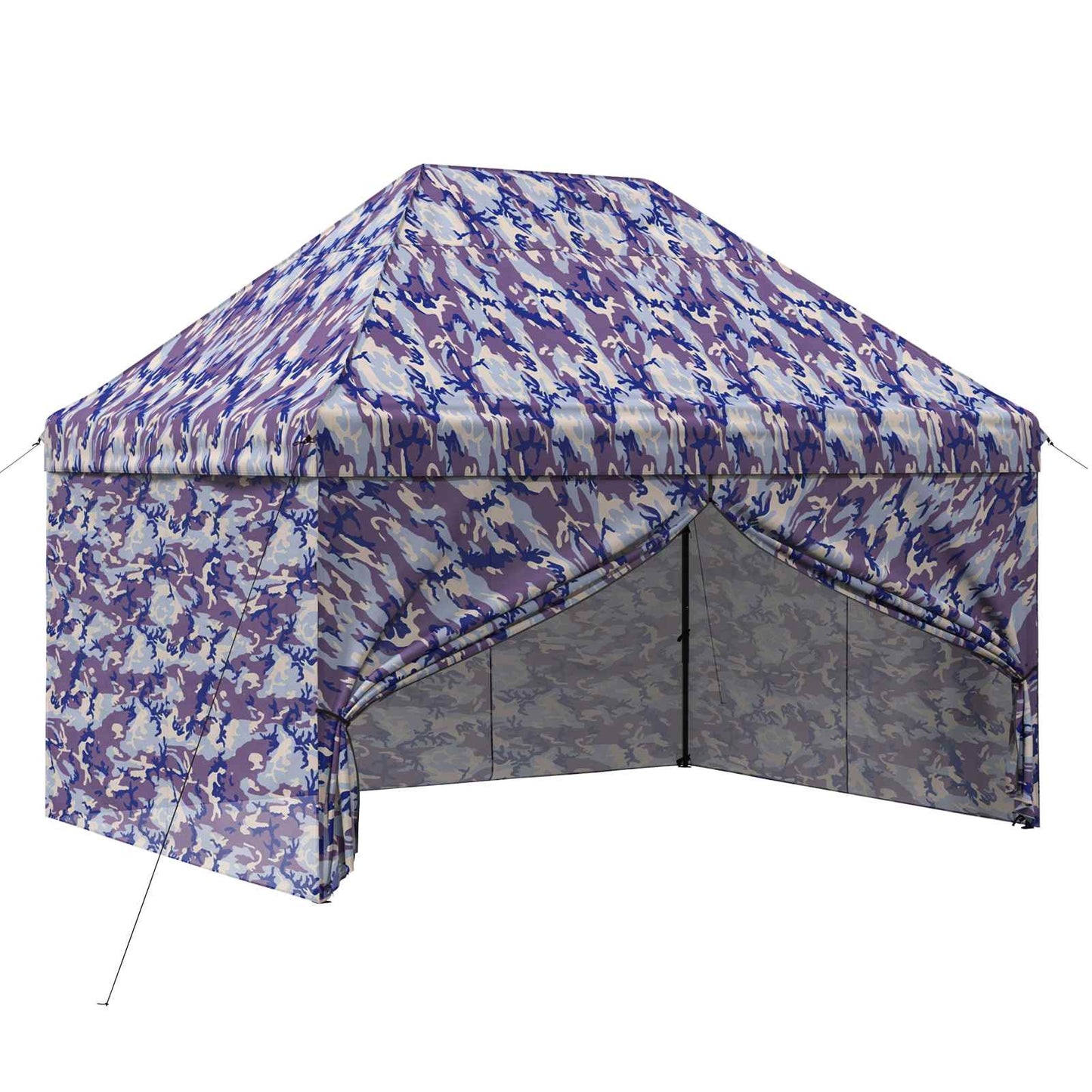 Pop-Up Paviljons Ar 4 Sienām 2,95 X 4,1 M Zila Kamuflāža