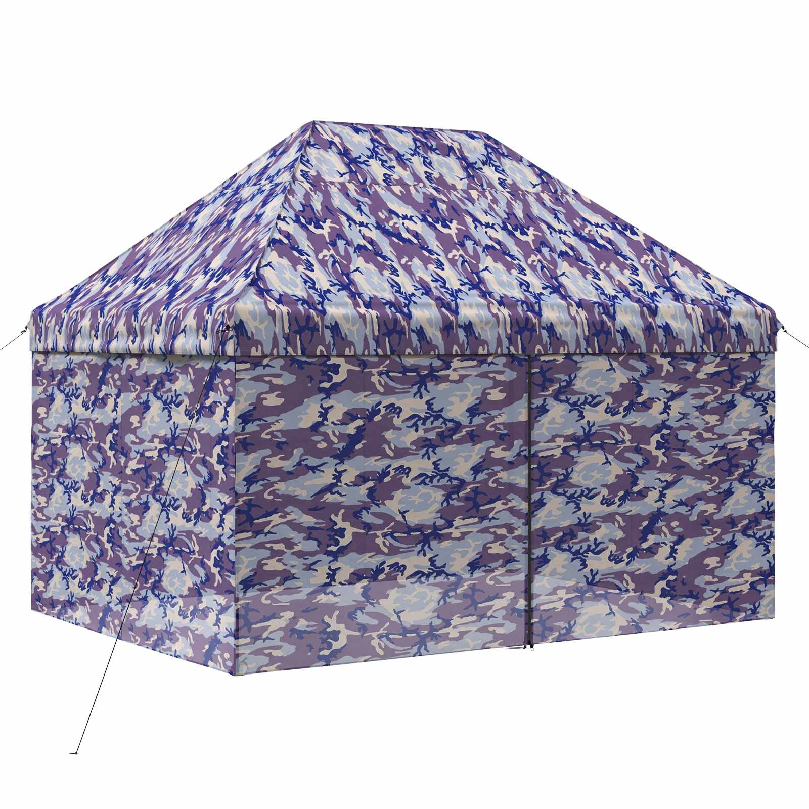 Pop-Up Paviljons Ar 4 Sienām 2,95 X 4,1 M Zila Kamuflāža