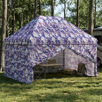 Pop-Up Paviljons Ar 4 Sienām 2,95 X 4,1 M Zila Kamuflāža
