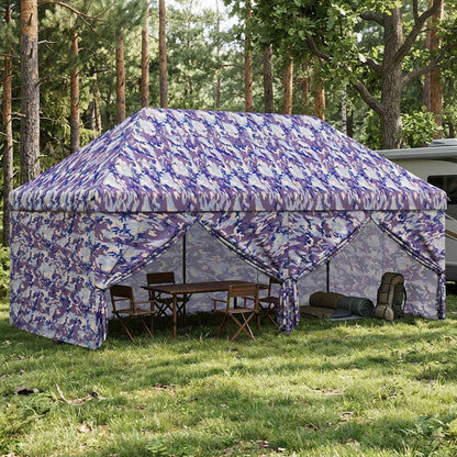 Pop-Up Paviljons Ar 4 Sienām 2,95 X 4,1 M Zila Kamuflāža