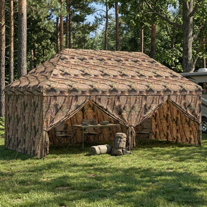 Pop-Up Paviljons Ar 4 Sienām Meža Kamuflāža