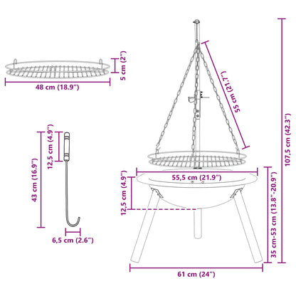 Uguns Aka Ar Regulējamu Grila Resti ⌀55,5 X 107,5 Cm Tērauds