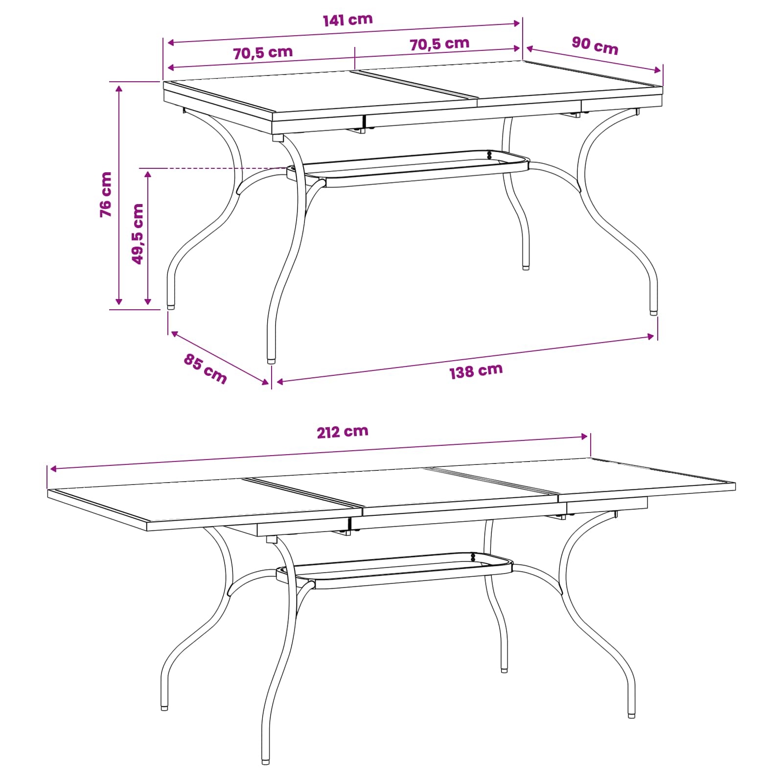 Pagarināms Tīkla Vakariņu Galds Antracīta 212 X 90 X 76 Cm