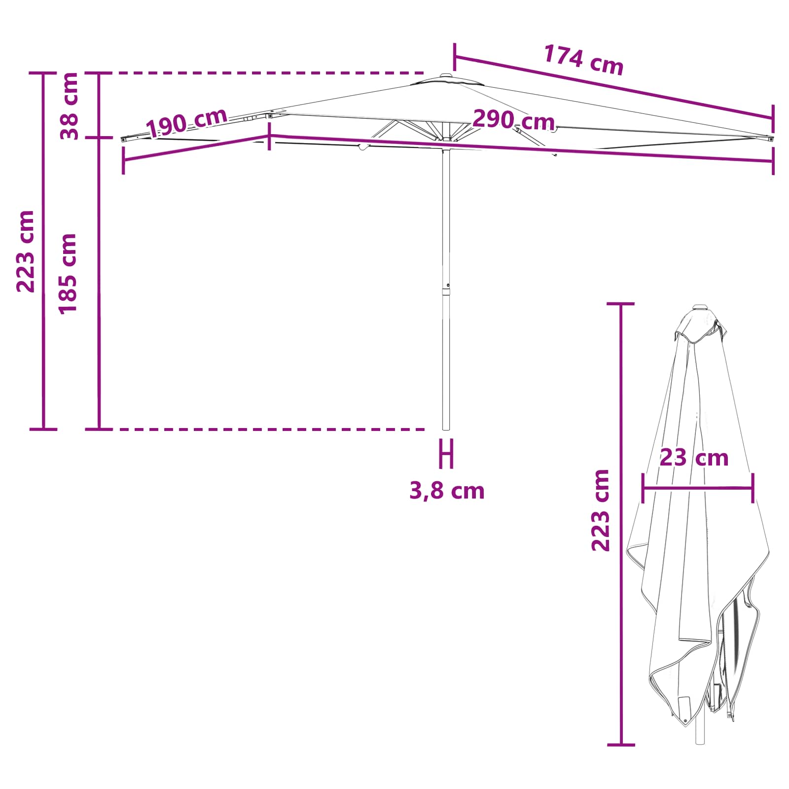Dārza Parasols 200 X 300 Cm Poliesters Taisnstūra