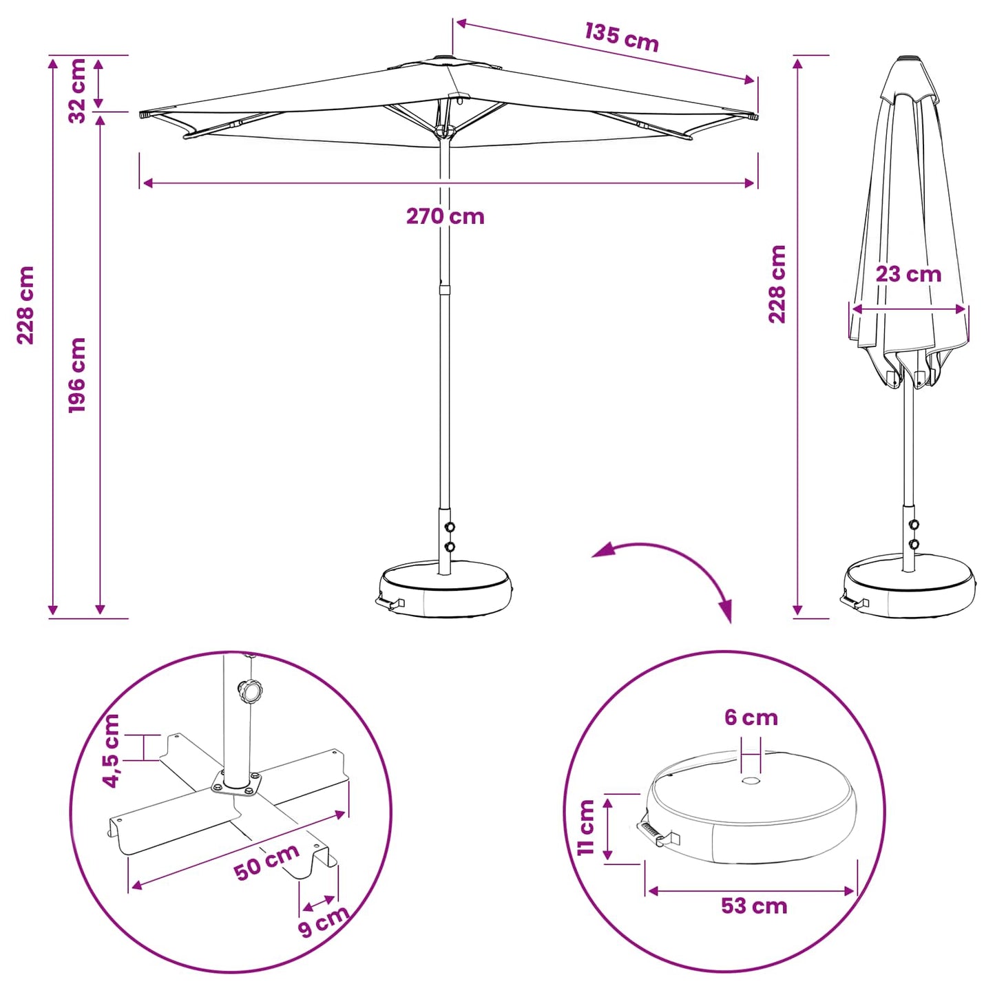 Dārza Parasols Ar Pamatu 270 X 270 Cm Poliesters Taisnstūra