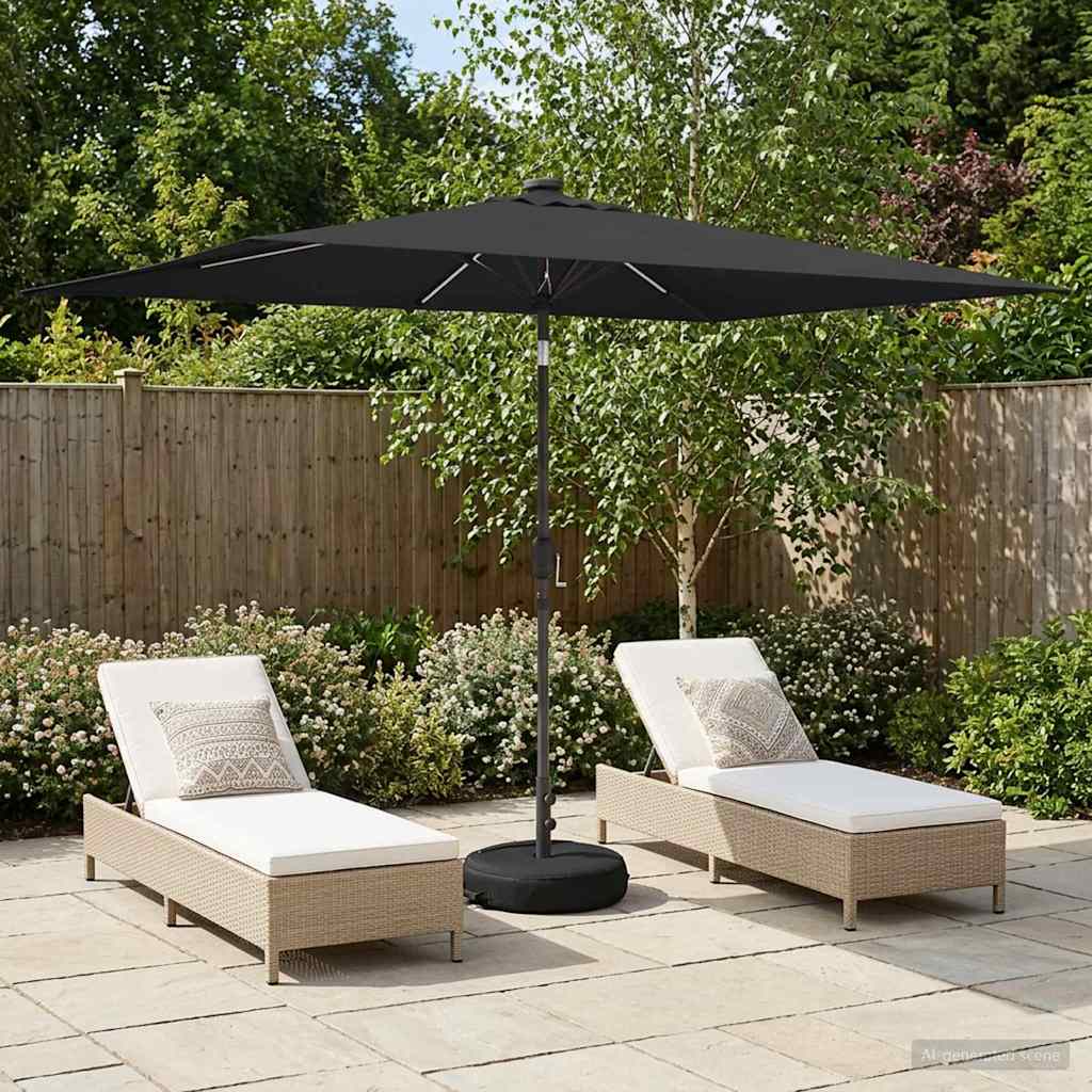 Dārza Parasols Ar Led Gaismām Un Pamatni 300 X 300 Cm