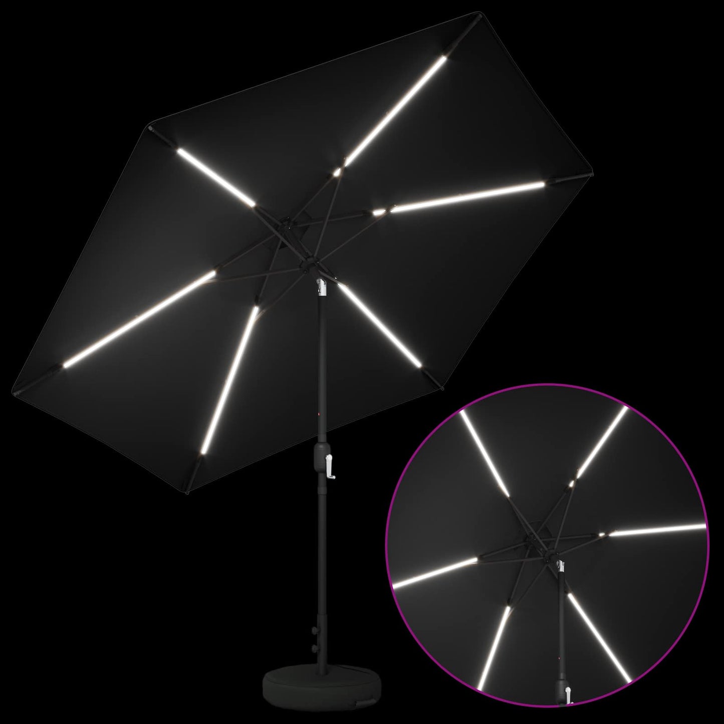 Dārza Parasols Ar Led Gaismām Un Pamatni 300 X 300 Cm