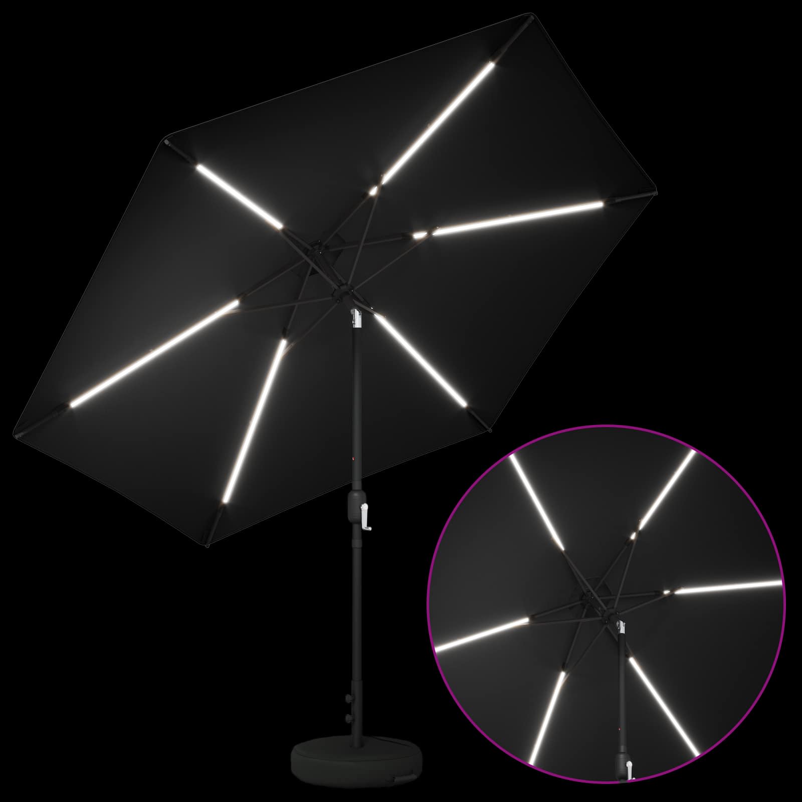 Dārza Parasols Ar Led Gaismām Un Pamatni 300 X 300 Cm