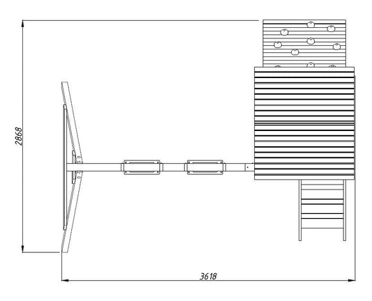 Jesper 3 rotaļu laukums ar šūpolēm, slidkalniņu un klinšu sienu