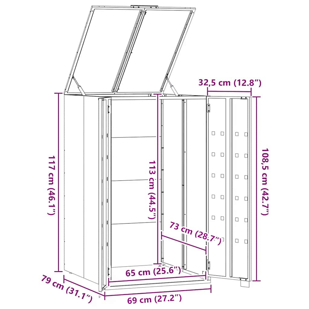 Atkritumu Konteineru Uzglabāšanas Vieta Vienai Atkritumu Tvertnei, Krāsā, 69X79X117 Cm, Tērauds Antracīta - HOLDORS