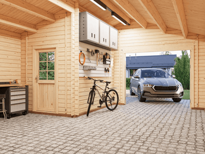 Automašīnas garāža Rodžers 21.9 + 5.2 m2 ar koka vārtiem - HOLDORS